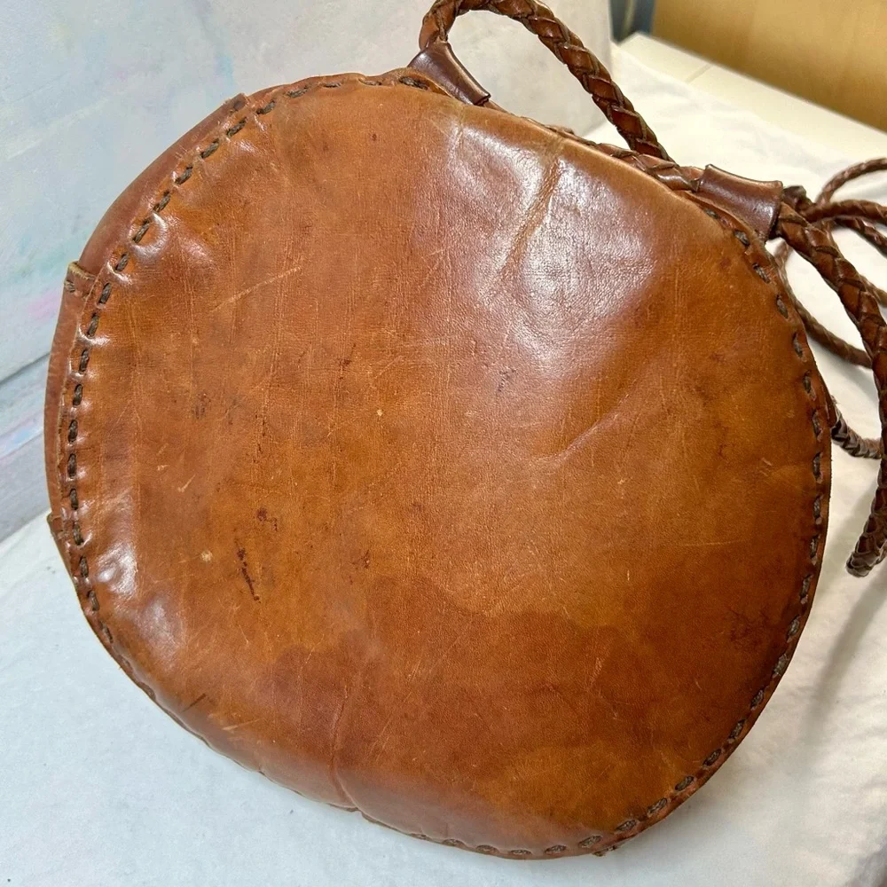 Brown Leather Patchwork Bucket Bag - Picture 6 of 7